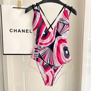 Emilio Pucci Pink, Black & White Graphic One-Piece Swimsuit